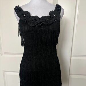 Dreamgirl Black Flapper Costume 20s Great Gatsby Fringe Dress Size Small